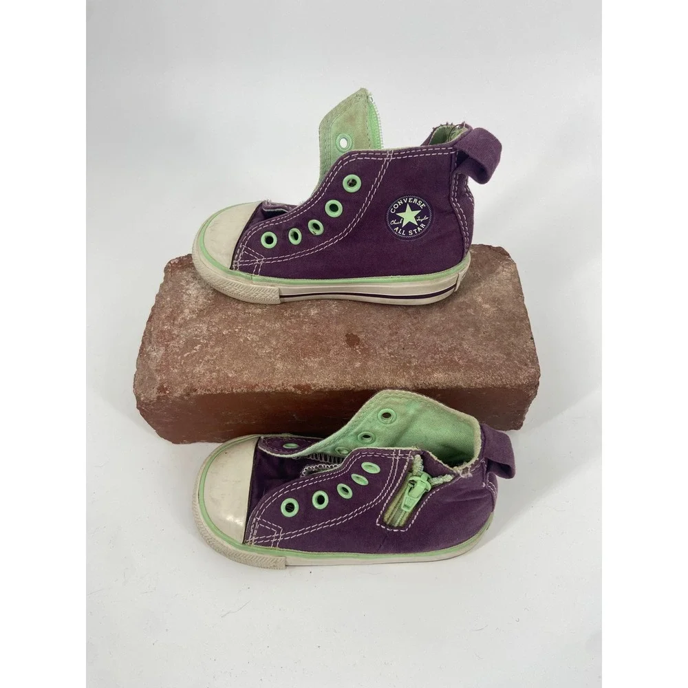 Kids Converse All Star High Top Sneakers Purple Green Zip Closure Toddler Size 6